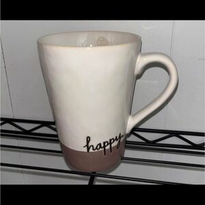 Rae Dunn Cream and Brown Happy Mug